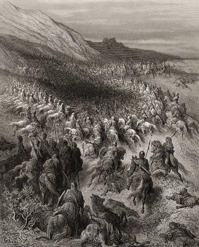 Keresztesek Saladin (1137-93) serege által körülvéve, illusztráció a „Bibliotheque des Croisades”-ből, J-F. Michaud, 1877 alkotó: Gustave Dore